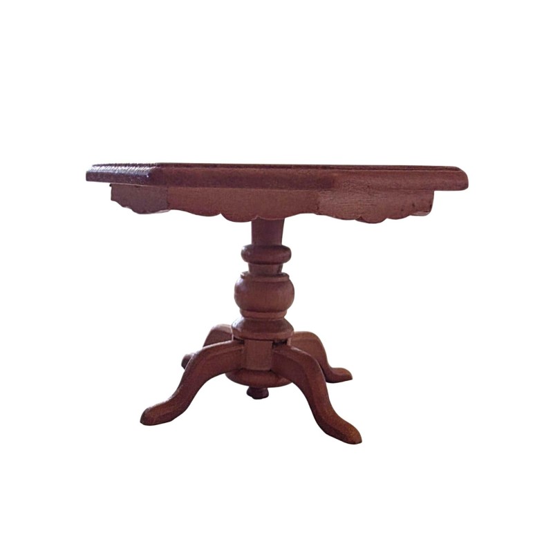 Dolls House Octagonal Table on Pedestal Leg Walnut Dining Room Furniture 1:12