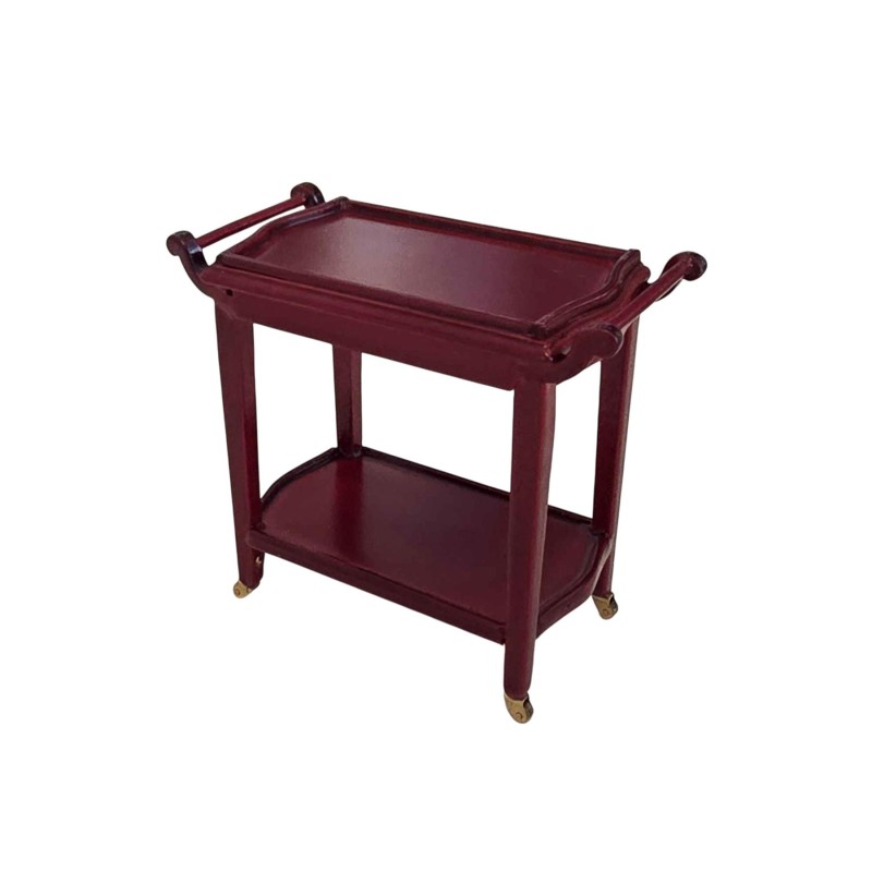 Dolls House Tea Trolley Mahogany Serving Cart Miniature Dining Room Furniture