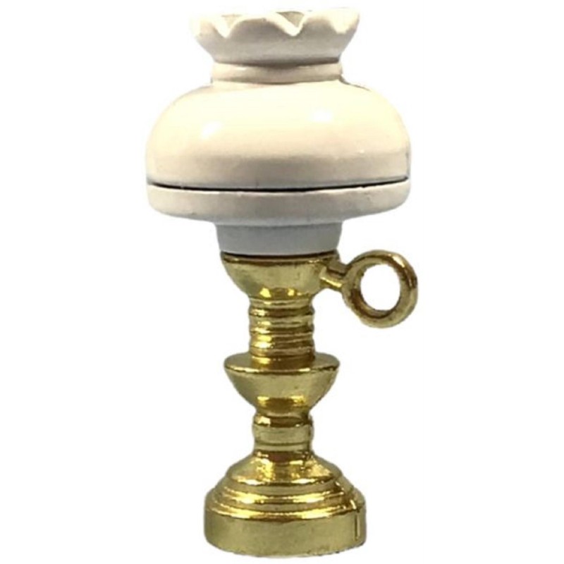 Dolls House White & Gold Oil Table Lamp Non Working 1:12 Ornament Accessory
