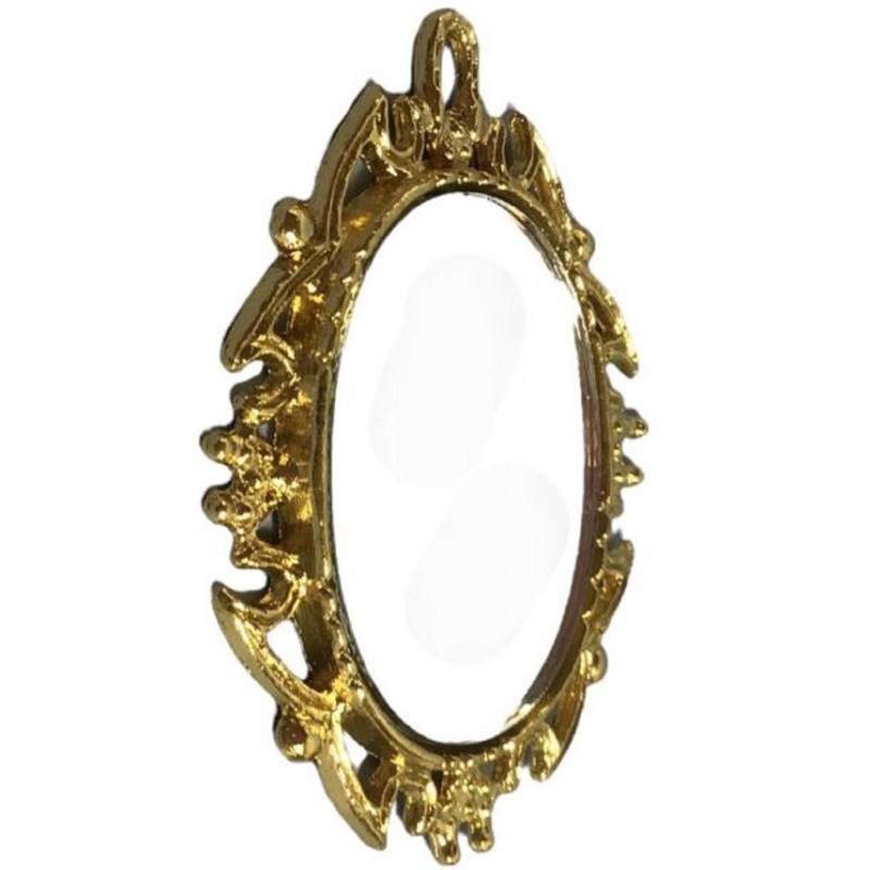 Dolls House Victorian Oval Mirror in Gold Ornate Frame Miniature Wall Accessory