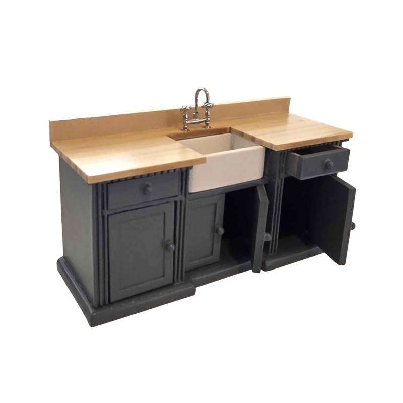 Dolls House Blue & Oak Smallbone Sink Unit Miniature Kitchen Furniture 1:12