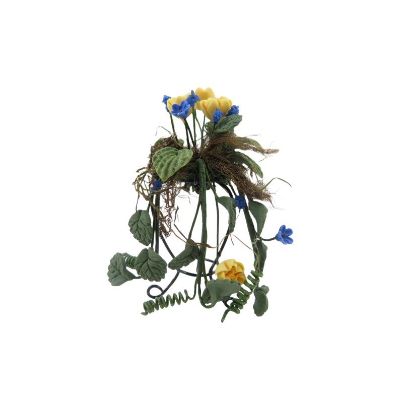 Dolls House Yellow & Blue Trailing Flowers Fancy Wire Stand Garden Accessory