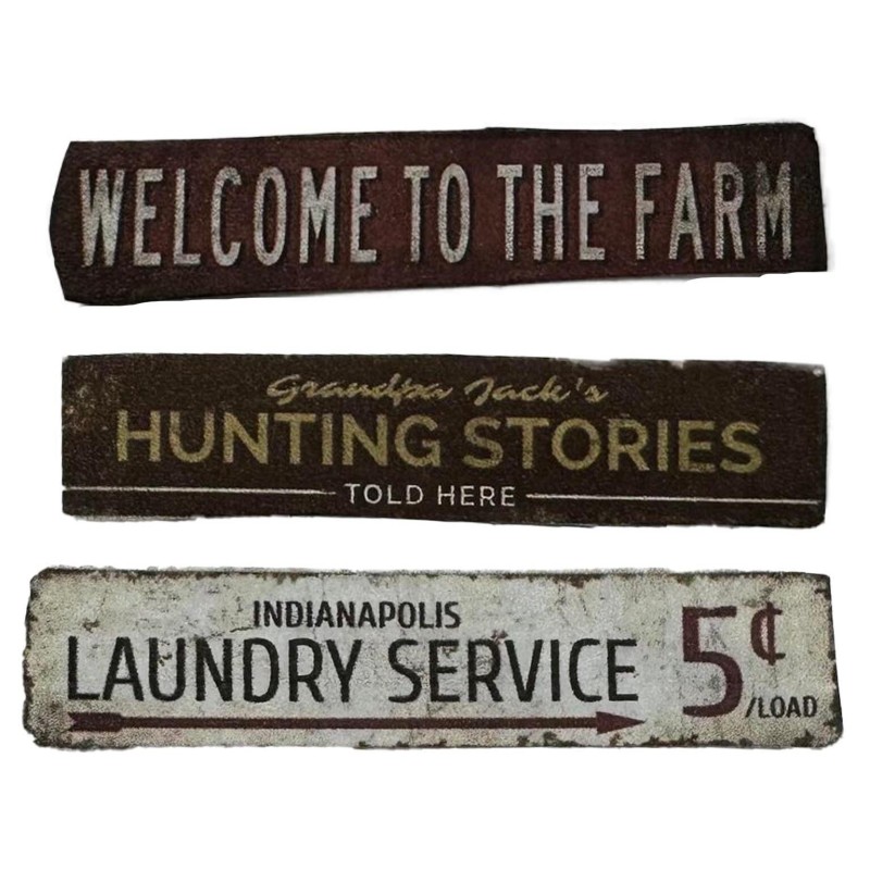 Dolls House Hunting Farm Laundry Wall Service Signs Vintage 1:12 Printed Card