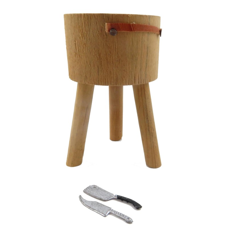 Dolls House Butchers Chopping Block Round Table Rustic Kitchen Accessory