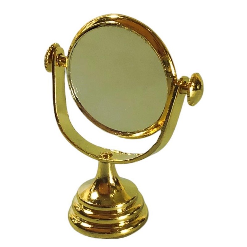 Dolls House Shaving Makeup Mirror Brass Gold Dressing Table Bathroom Accessory