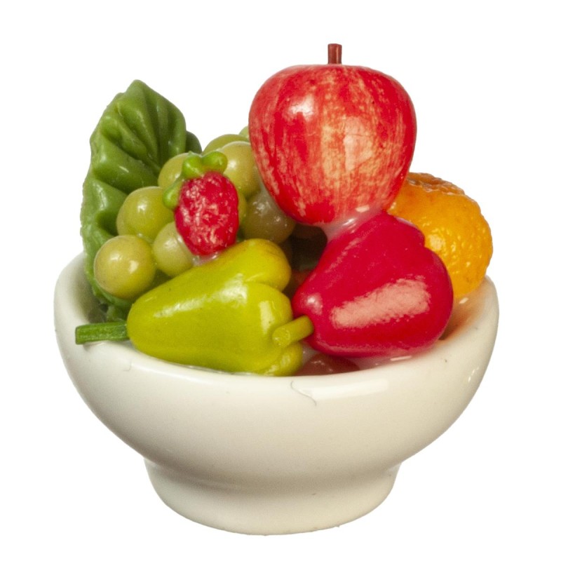 Dolls House White Bowl of Fruit Modern Kitchen Dining Room Accessory Food 1:12