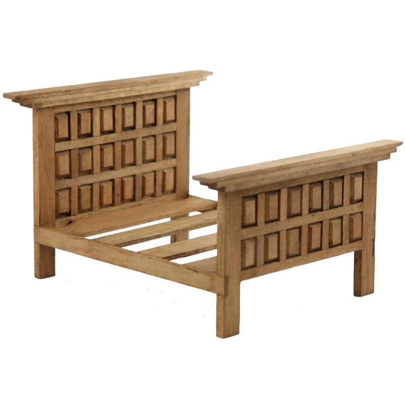 Dolls House Hacienda Style Double Bed 6 Panel Rustic Country Bedroom Furniture