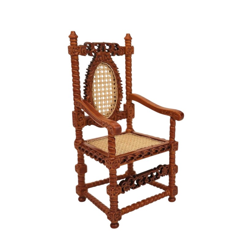 Dolls House Elbow Chair Walnut & Cane Platinum Miniature Dining Room Furniture