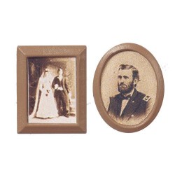 Dolls House Sepia Pictures Brown Framed Photographs Old Fashioned Chrysnbon 1:12