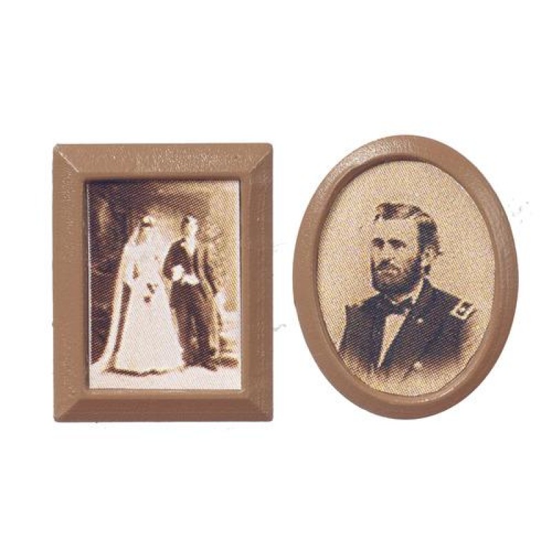 Dolls House Sepia Pictures Brown Framed Photographs Old Fashioned Chrysnbon 1:12