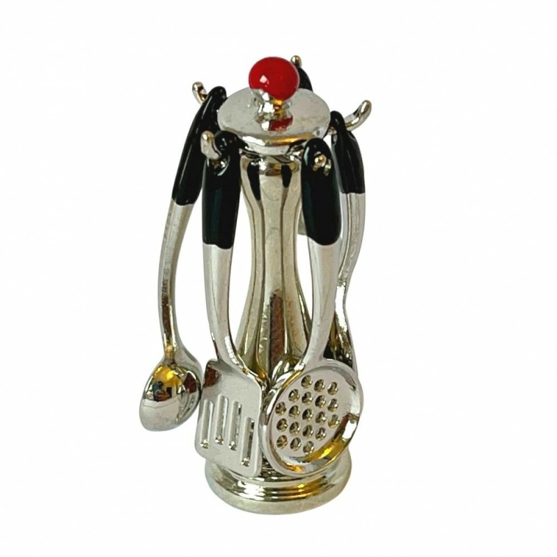 Dolls House Utensils on Stand Chrome Kitchen Accessory Miniature 1:12 Scale