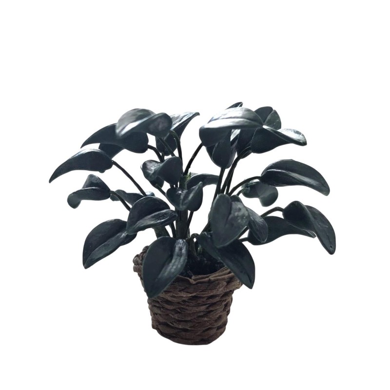 Dolls House Rubber Plant in Basket Dark Green Glossy 1:12 Scale Dolls House Rubber Plant in Basket Dark Green Glossy 1:12 Scale
