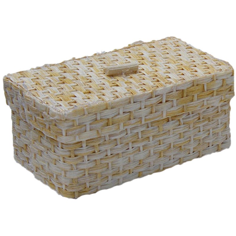 Dolls House Woven Storage Basket Straw Blanket Chest Trunk Bedroom Accessory