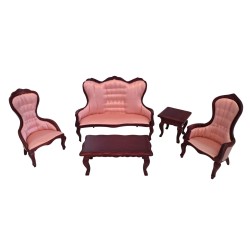 Dolls House Living Room Furniture Set Regency Style Mahogany & Pink 1:12 Suite