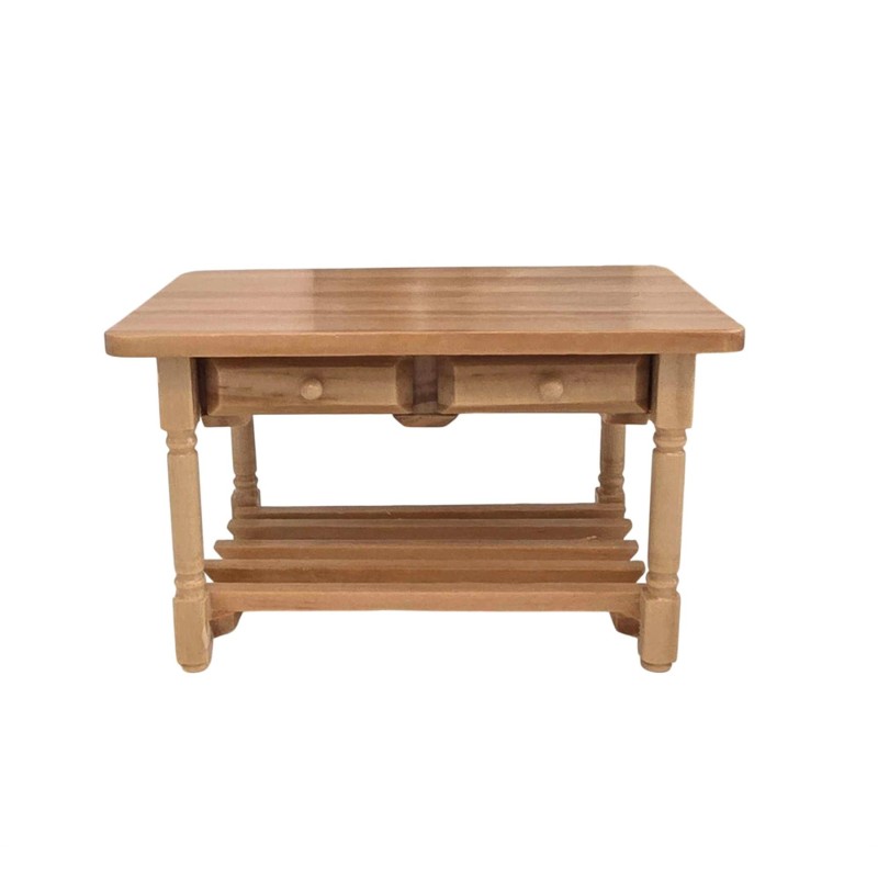Dolls House Work Table with Drawers Light Oak Miniature Kitchen Furniture 1:12