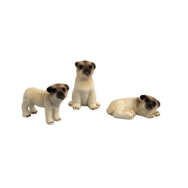 Dolls House Pug Dogs Silver Fawn Standing Sitting Lying Down Miniature Pets 1:12