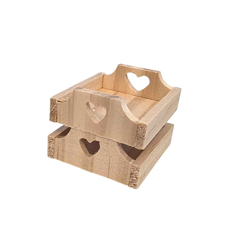 Dolls House 2 Wooden Trays Heart Cut Out Design Rectangular 1:12 Scale Accessory