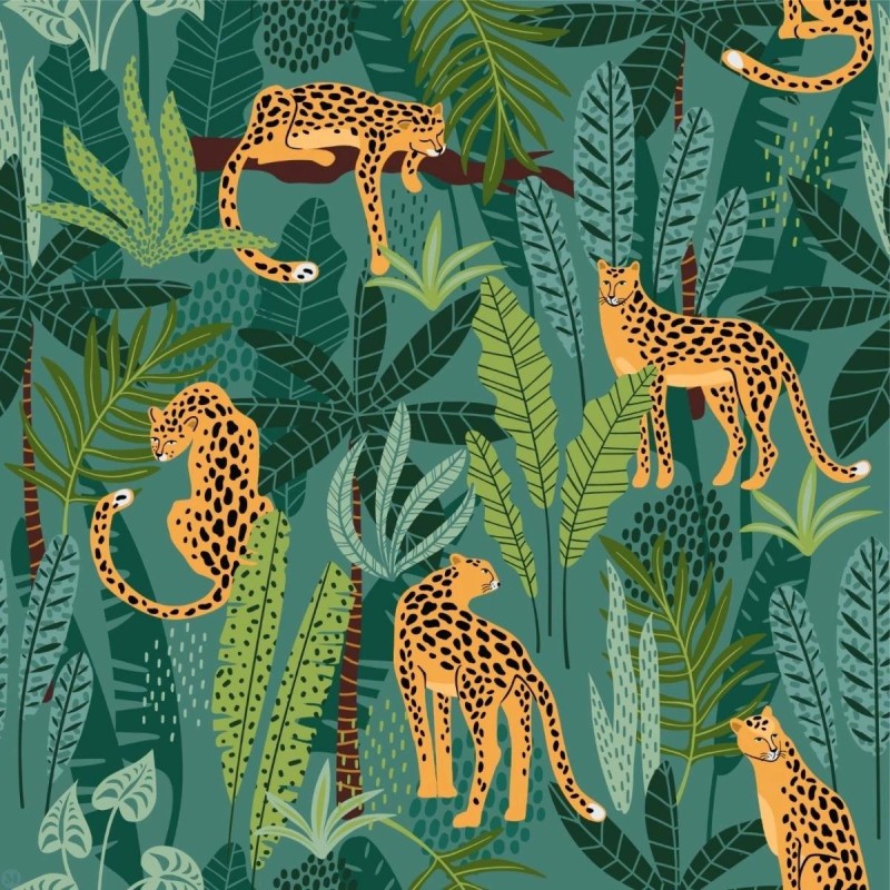 Dolls House Wallpaper Blue Tropical Cheetah Design Miniature Print 1:12 Scale Dolls House Wallpaper Blue Tropical Cheetah Design Miniature Print 1:12 Scale