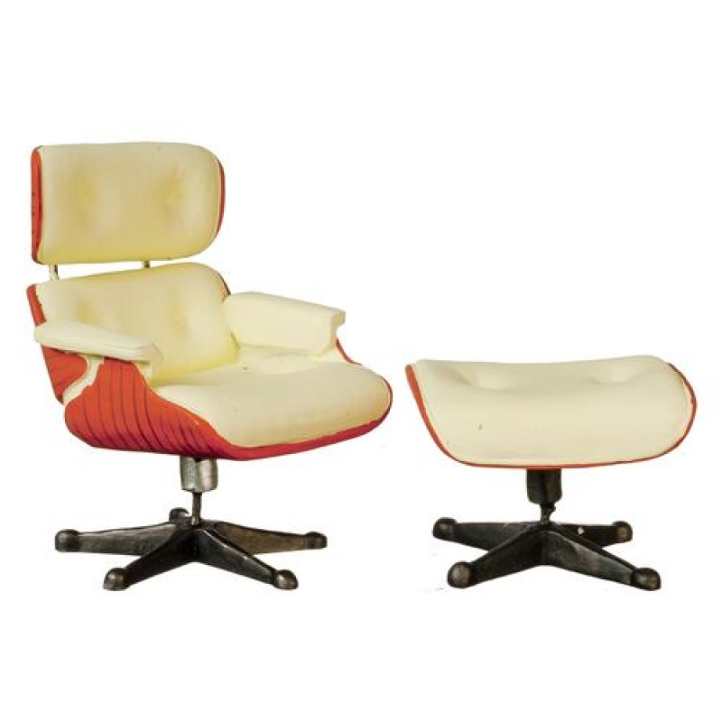 Dolls House Lounge Chair & Footstool Cream