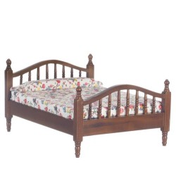 Dolls House Bow Spindle Bed Walnut Wood Bedroom Furniture Miniature 1:12 Scale