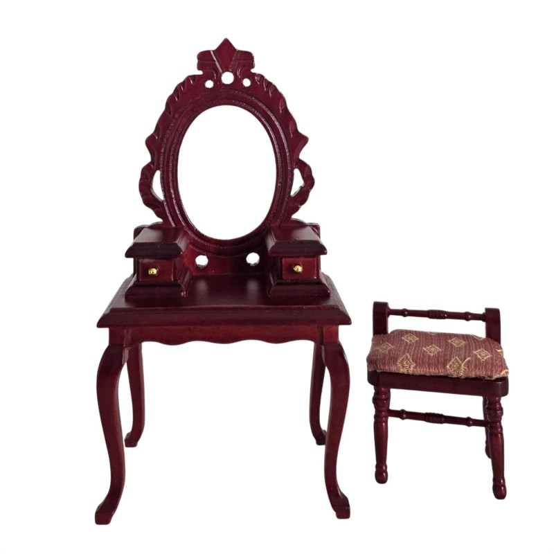 Dolls House Dressing Table & Stool Mahogany Vanity Bedroom Furniture Dolls House Dressing Table & Stool Mahogany Vanity Bedroom Furniture