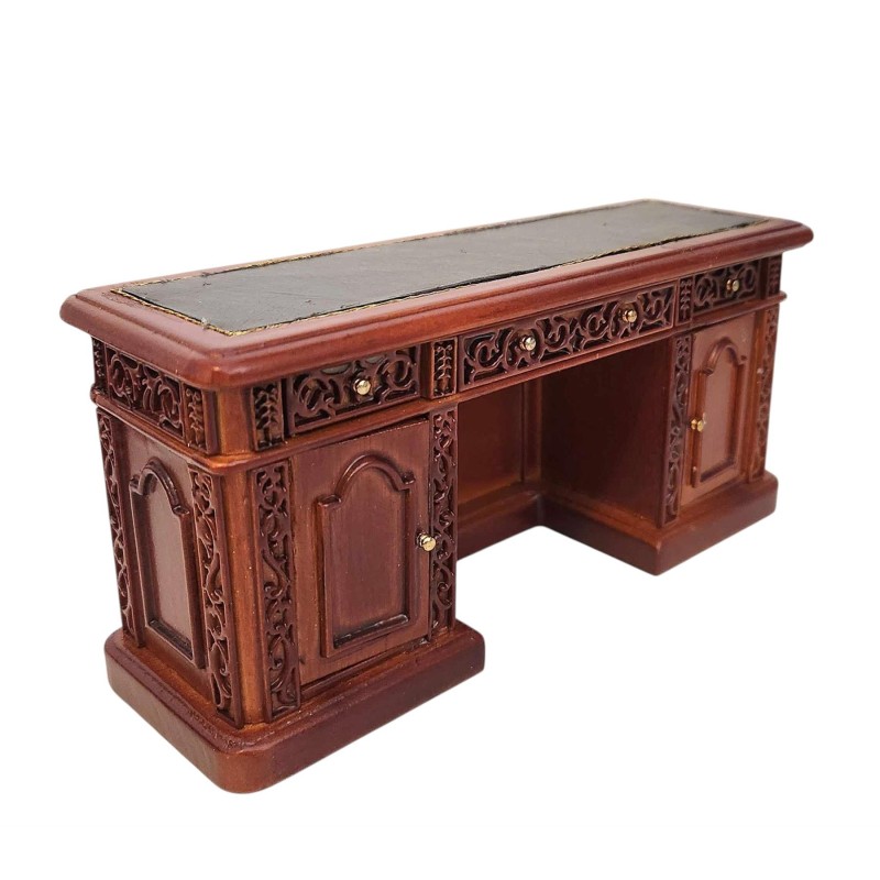 Dolls House Resolute Desk Victorian Walnut Platinum Miniature Study Furniture