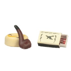 Dolls House Pipe Ashtray & Matches Miniature Smoking Set Old Pub Den Accessory