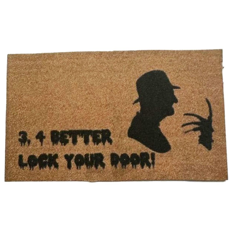 Dolls House Halloween Door Mat Lock Your Door Horror Movie Rug 1:12 Printed Card