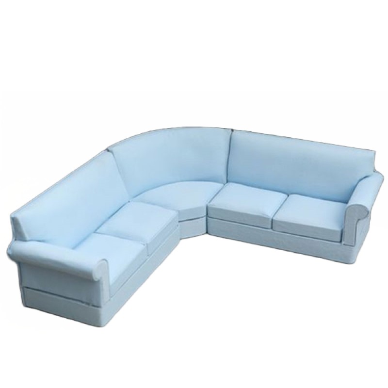 Dolls House Baby Blue Corner Sofa 5 Seater Fabric Modern Living Room Furniture