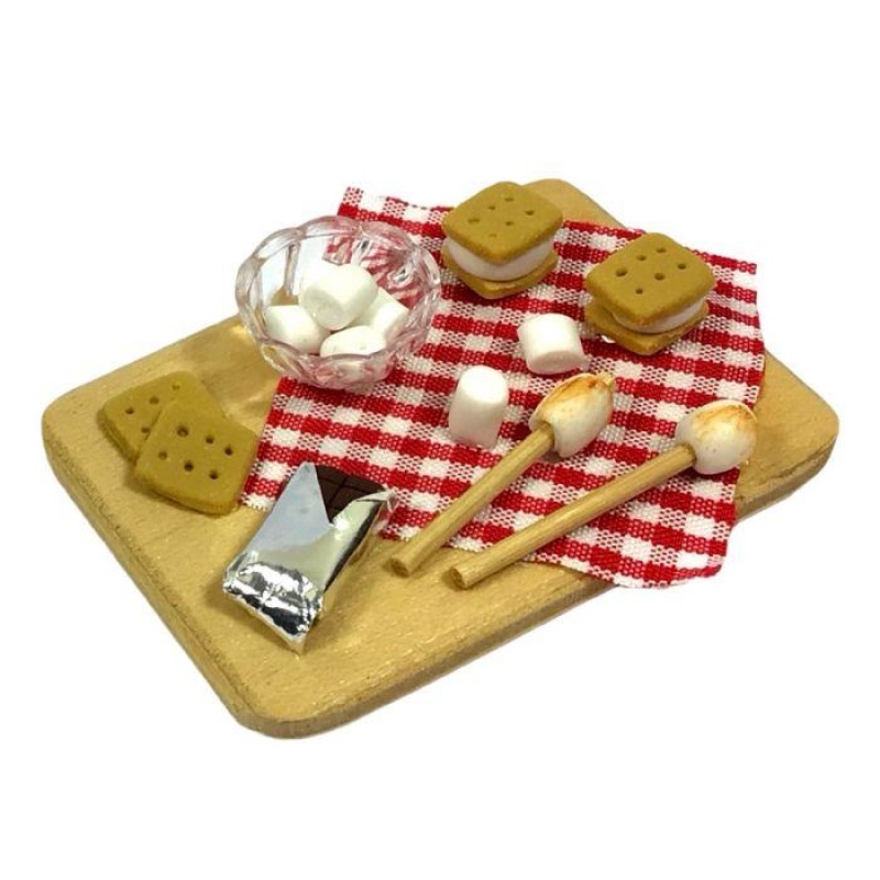 Dolls House Marshmallow Melting Set on Board Miniature Kitchen Food Accessory