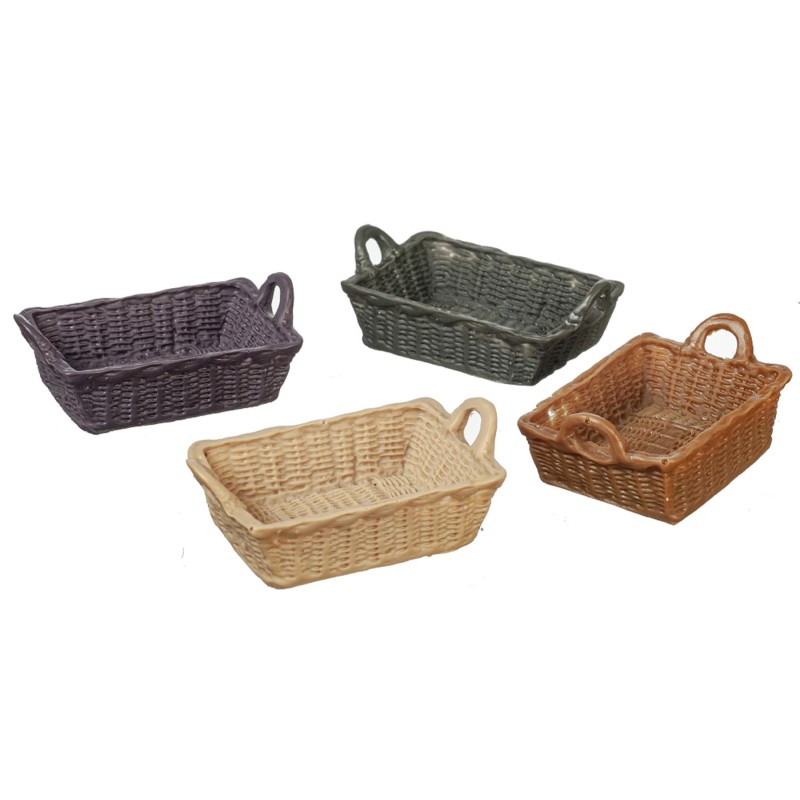 Dolls House Rectangular Resin Baskets with Handles Miniature Home Shop Accessory