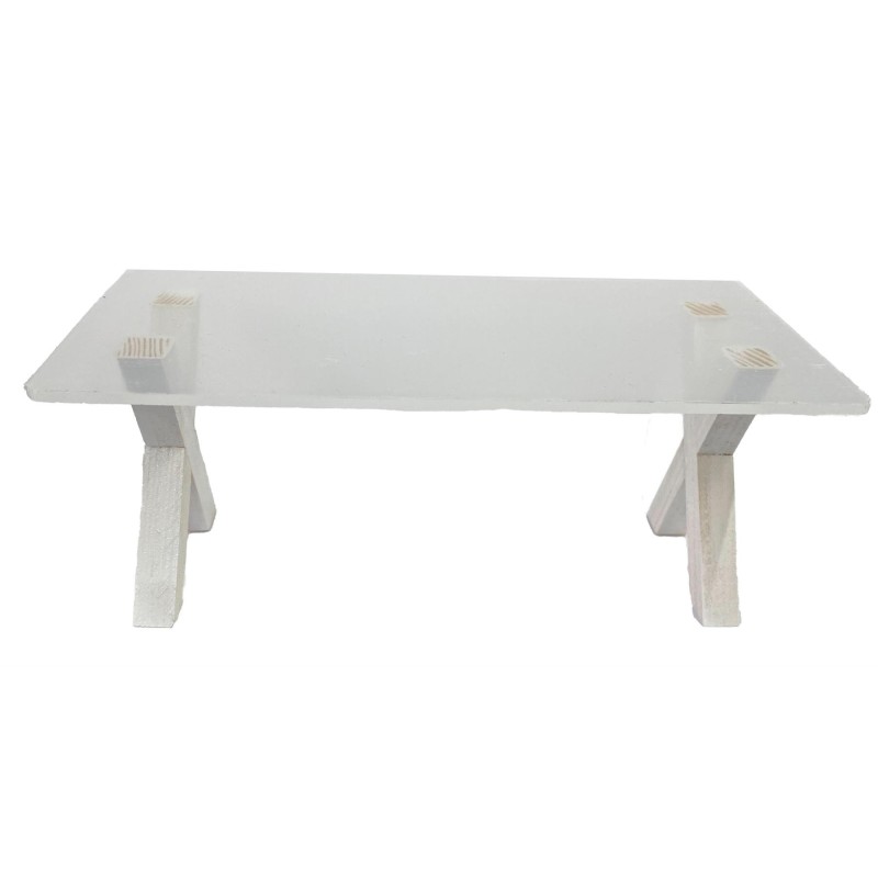 Dolls House Clear Rectangular Table White Legs Miniature Modern Dining Furniture