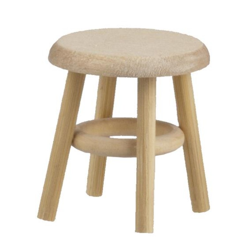 Dolls House 4 Legged Stool Unfinished Wood Short Low Milking Kitchen Furniture