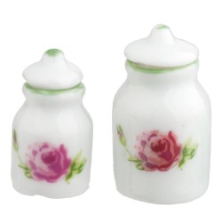 Dolls House Storage Jars Pink Rose Design Porcelain Miniature Kitchen Accessory