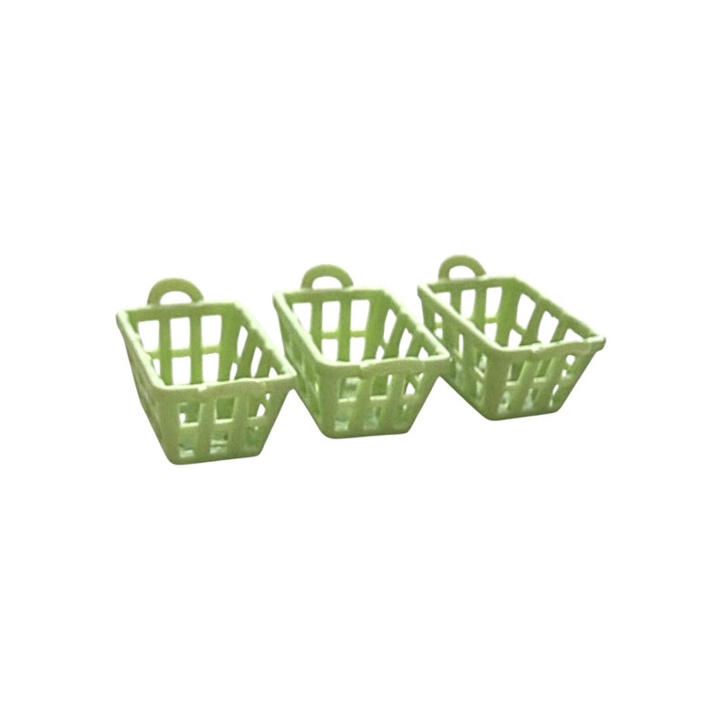 Dolls House 3 Small Storage Baskets Green Modern 1:12 Scale Accessory Plastic