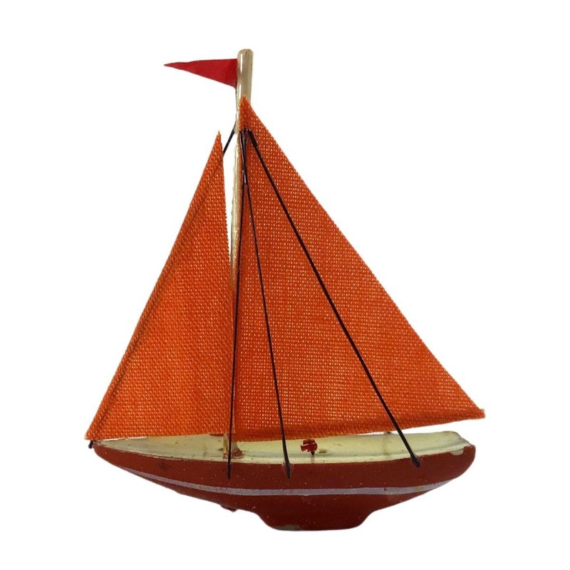 Dolls House Orange Classic Racing Yacht Sailing Boat 1:12 Ornament Accessory