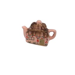 Dolls House Thatched Cottage Teapot Miniature Pink Decorative Kitchen Accessory