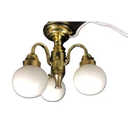 Dolls House 3 Arm Chandelier White Globe Shades Miniature Electric Light 12V