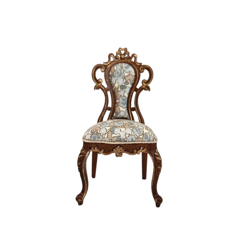 Dolls House Side Chair Victorian Walnut Gold JBM Bedroom & Dining Room Furniture