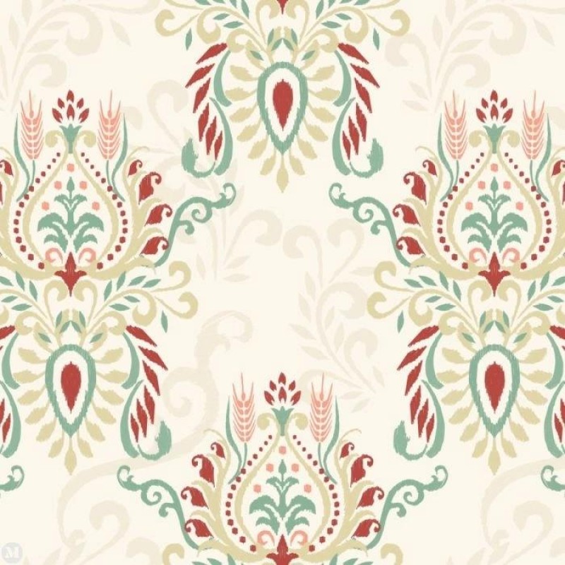 Dolls House Wallpaper Burgundy & Seafoam Damask Design Miniature Print 1:12 Dolls House Wallpaper Burgundy & Seafoam Damask Design Miniature Print 1:12