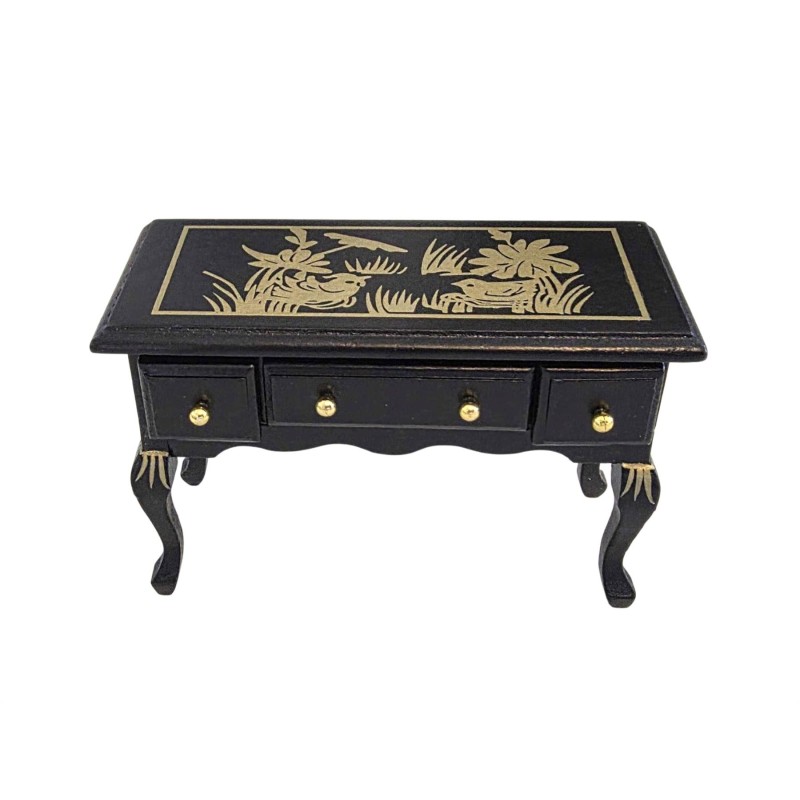 Dolls House Console Table Black & Gold Chinese Design Miniature Furniture 1:12