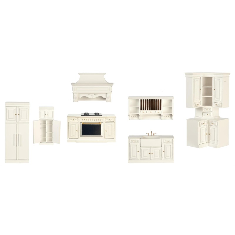 Dolls House White Kitchen Furniture Set The Platinum Collection Wood 1:12 Scale