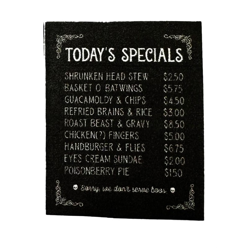 Dolls House Halloween Restaurant Specials Food Menu 1:12 Cafe Diner Accessory