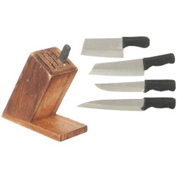 Dolls House Walnut Knife Block & Knives Cookware Kitchen Accessory Miniature