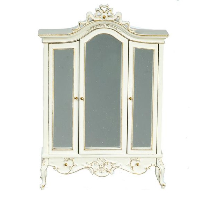 Dolls House Wardrobe White w Gold Trim Handpainted JBM Bedroom Furniture