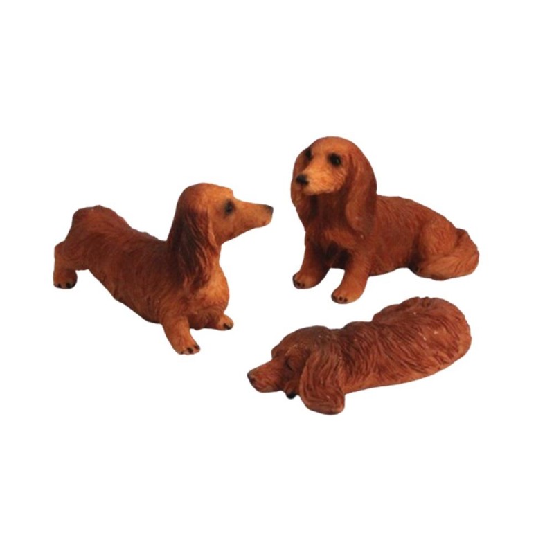 Dolls House Dachshund Dogs Long Haired Standing Sitting & Lying Down Brown Pets