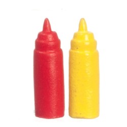 Dolls House Ketchup & Mustard Dispensers Kitchen Sauces Cafe Kiosk Accessory