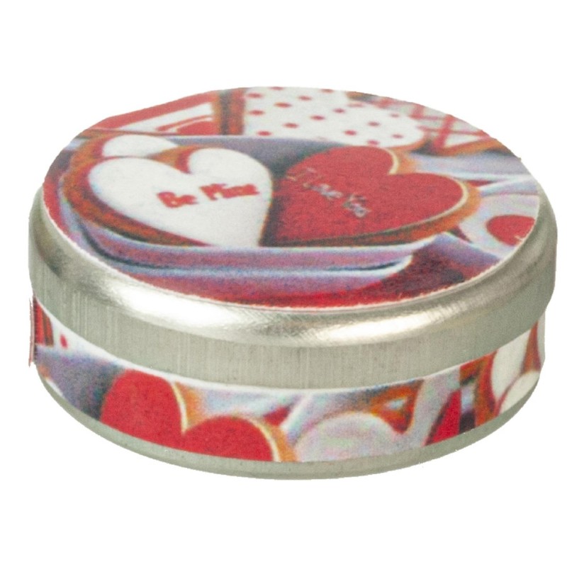 Dolls House Round Biscuit Tin Valentine Heart Cookie Design Kitchen Accessory