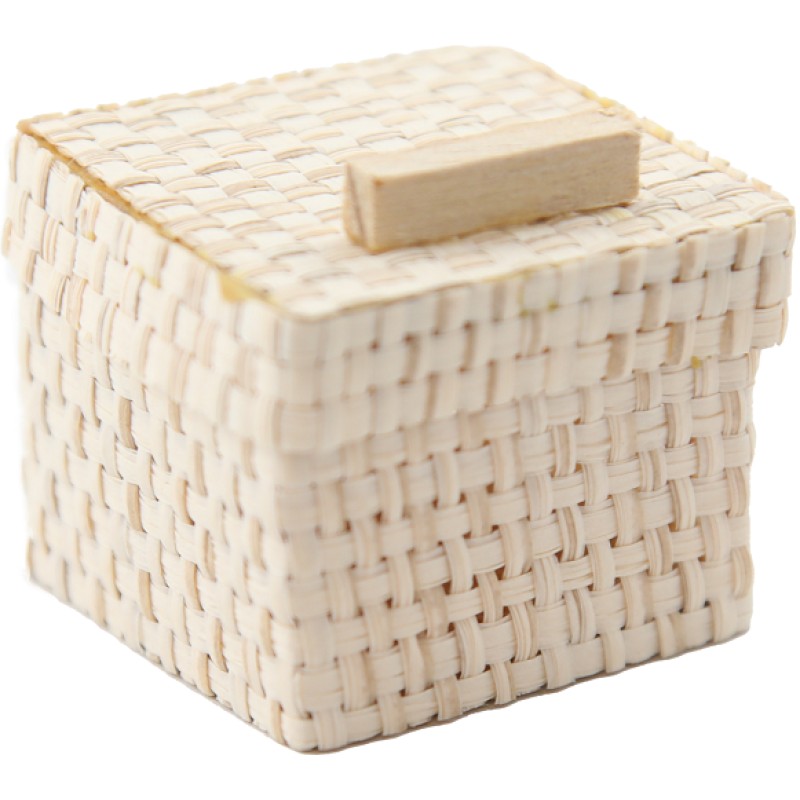 Dolls House Square Woven Storage Basket Straw Blanket Chest Bedroom Accessory