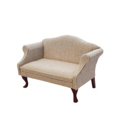 Dolls House Sofa Mahogany Wood Hessian Fabric Queen Ann Living Room Furniture